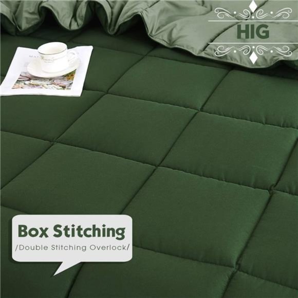 3pc Green DownAlternative ComforterSet Queen Size-All Season ReversibleComforter - Picture 4 of 6